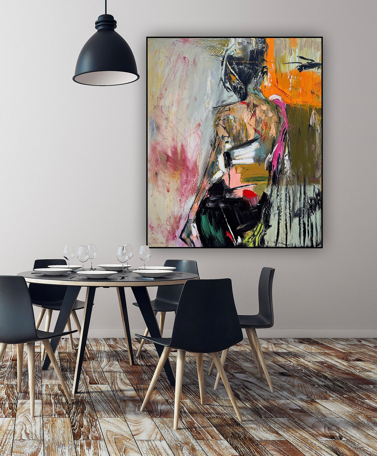 Contemporary Abstract Original Oil Painting On 90 x 76cm canvas Mademoiselle Mid-Departure