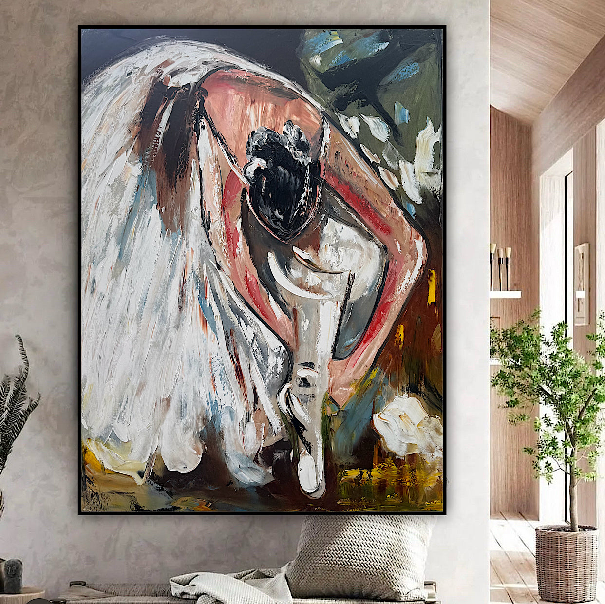 Ballet dancer Original modern Abstract Oil Painting On Canvas 100 x 77cm Oka