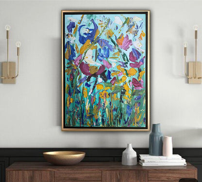 Framed in gold Textured Original Abstract Oil Painting On Canvas 50 x 40cm Eden Gardens