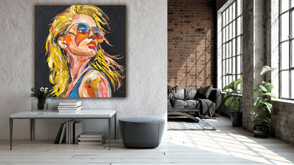 Richter Style Abstract Original Oil Painting On 90 x 90cm canvas Blondie woman portrait