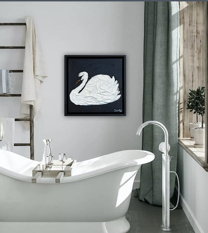 Framed Original Abstract contemporary Oil Painting On Canvas 30x30cm Swan Nocturne oka