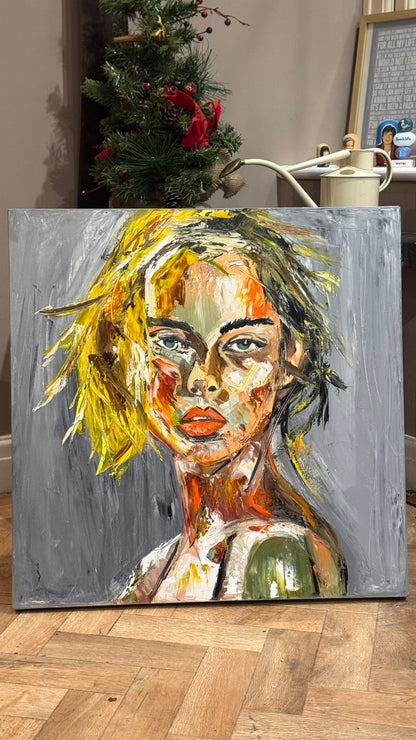 Modern Abstract Original Oil Painting On Canvas Careless Love  Portrait 60x60cm