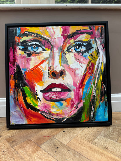 Framed in black frame Original Abstract contemporary Oil Painting On Canvas 54 x 54cm Wild Muse woman portrait