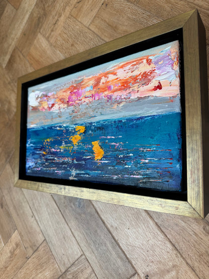 Framed in gold Original Abstract contemporary Oil Painting On Canvas 36x23cm textured Golden Tide
