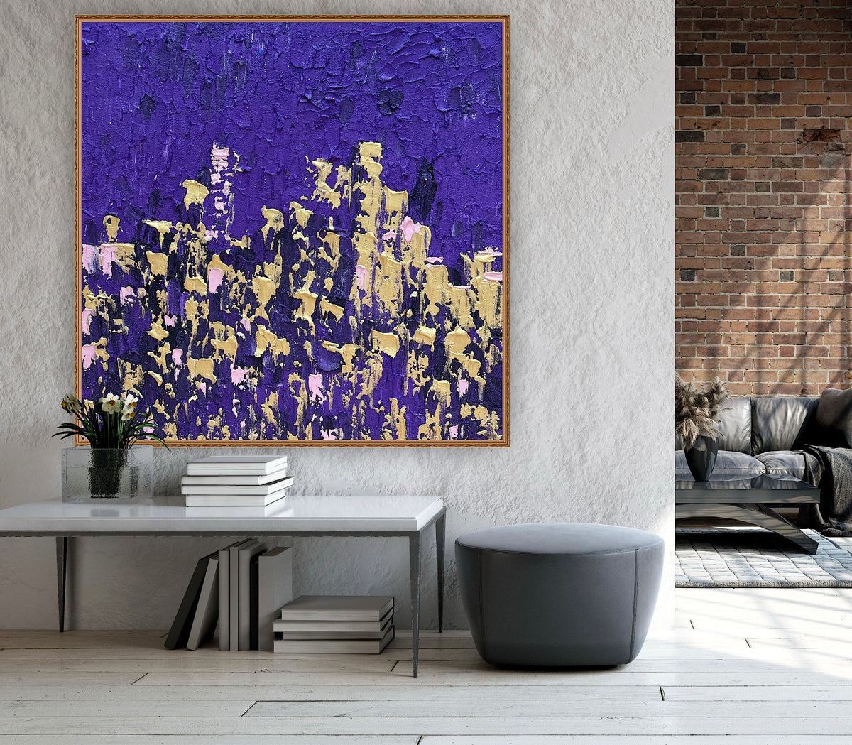 Oka Contemporary Abstract Original Oil Painting on  80x80cm canvas ‘London after Dark’ textured