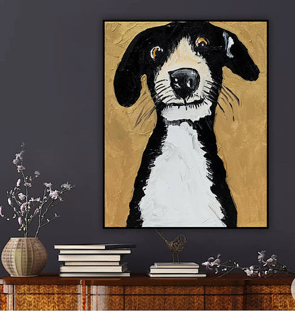 Original Abstract Oil Painting On 50 x 40cm Canvas Gold Background ‘Protector’ Dog