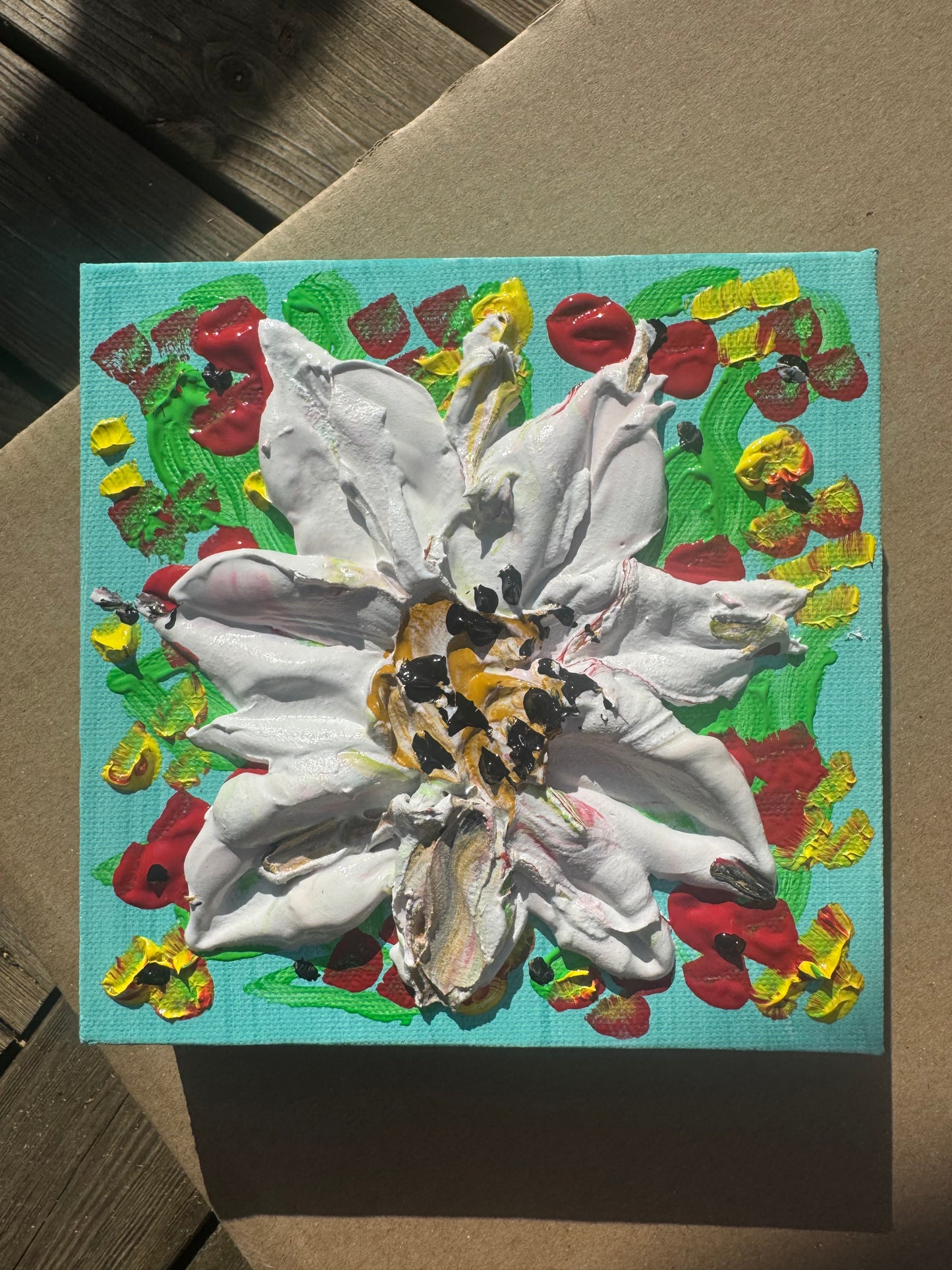 Modern Abstract Original Oil Paintings On 4cm deep Canvas ‘white flower ’  15x15cm textured