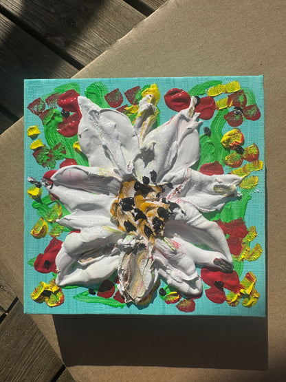 Modern Abstract Original Oil Paintings On 4cm deep Canvas ‘white flower ’  15x15cm textured