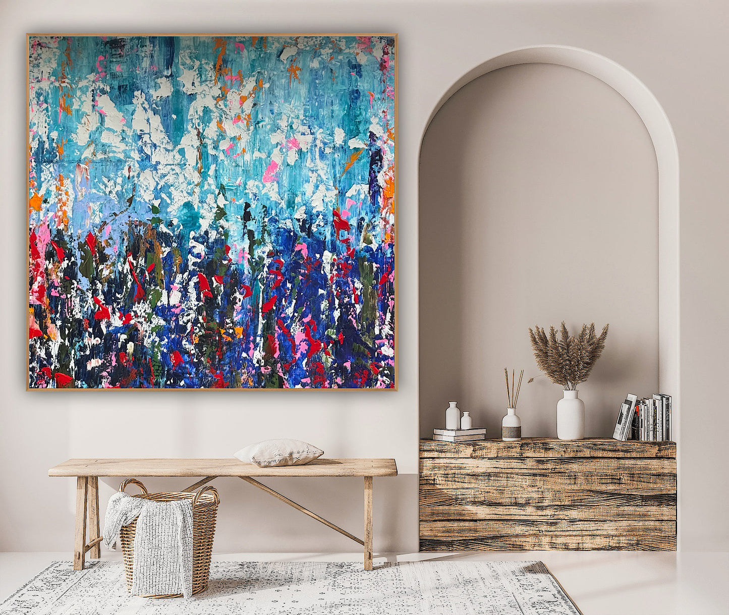 Large Abstract Original Oil Painting On 100 x100cm canvas textured Oka Wild reflections