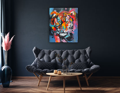 Contemporary Abstract Original Oil Painting On 90 x 76cm Canvas ‘Wild Majesty’’ Tiger