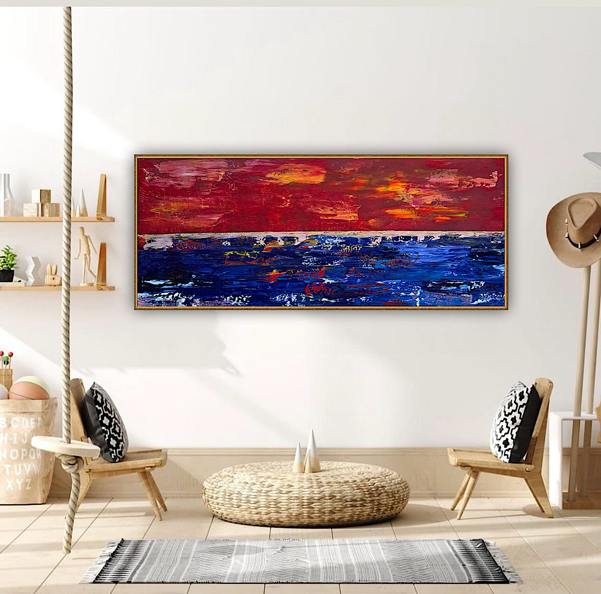 Abstract original Oil Painting On Canvas ‘Orange horizon’ 120cm X 50cm textured landscape