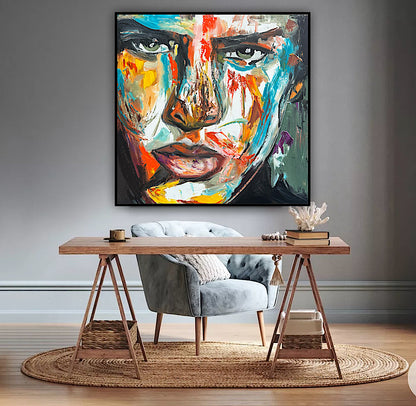 Original Abstract mixed media oil Painting On Canvas 50x50cm male portrait ‘Fernando’ oka
