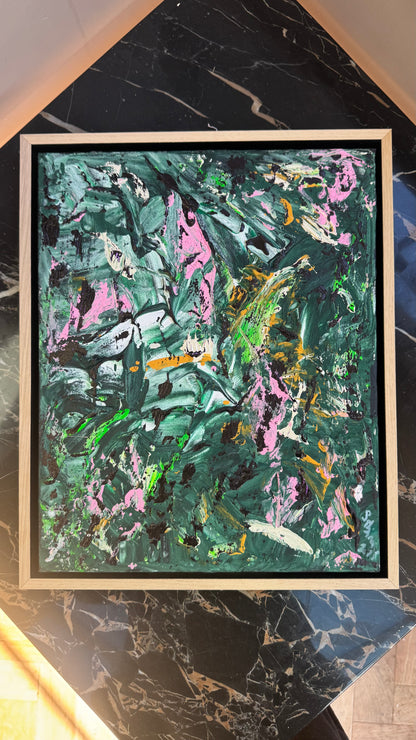 Framed in oak Original Abstract contemporary Oil Painting On Canvas 40x33cm Orchard II Oka