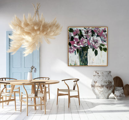 Contemporary Abstract Original Oil Painting On 60x60cm on Canvas Roses in the Vase