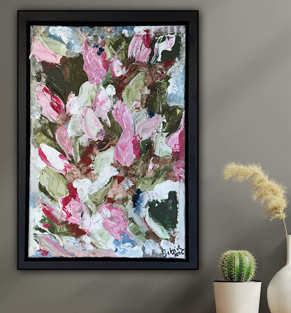 Framed in boack oak frame Textured Original Abstract Oil Painting On Canvas 30 x 40cm Meadow 2