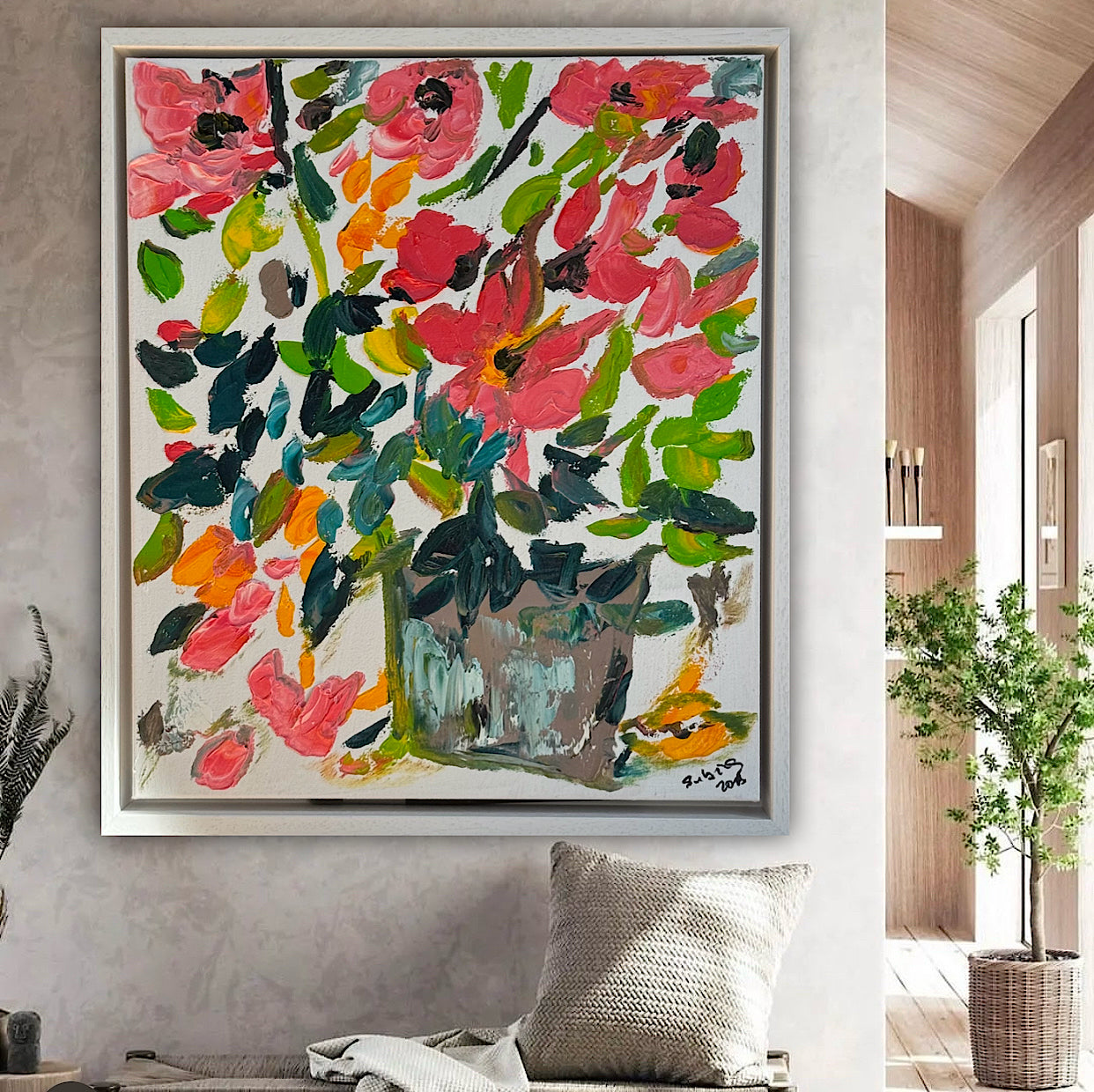 Framed Original Abstract contemporary Oil Painting On Canvas 45x40cm Floral dream textured Oka
