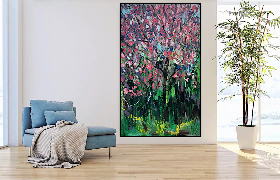 Original Abstract Oil Painting On Canvas 153 x 92cm Magnolia tree Oka