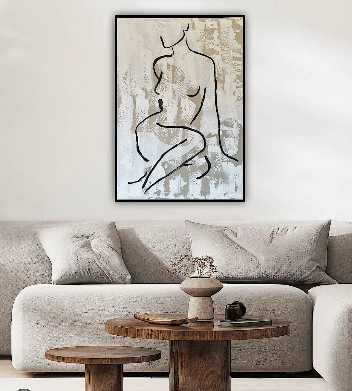 Framed in black Original Abstract contemporary Oil Painting On Canvas 70x50cm Nude textured Oka