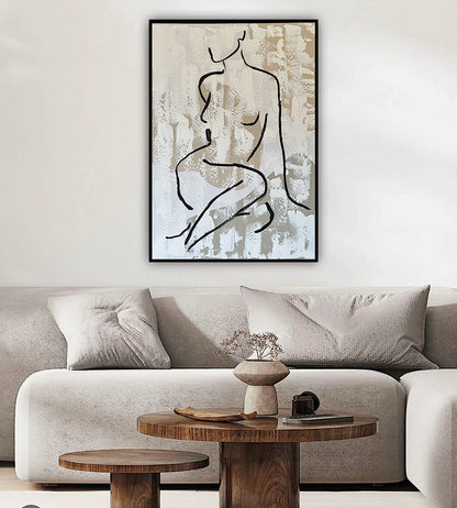 Framed in black Original Abstract contemporary Oil Painting On Canvas 70x50cm Nude textured Oka