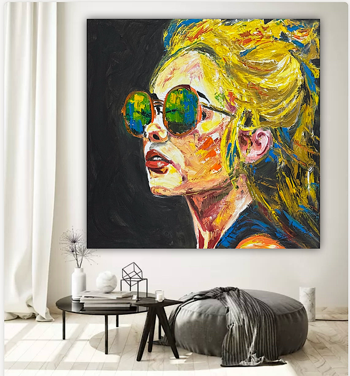 Abstract Original Oil Painting On Canvas 80x80cm Blondie Portrait of Woman textured
