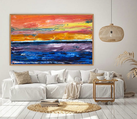 Contemporary Abstract Style XLarge Oil Painting textured On Canvas 122X 76cm Ember Horizon