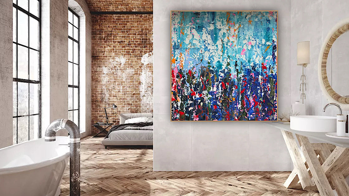 Large Abstract Original Oil Painting On 100 x100cm canvas textured Oka Wild reflections