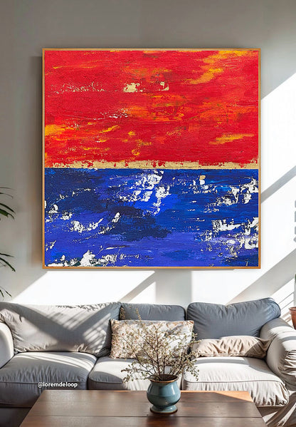 Modern Abstract Original Oil Painting On 2cm Canvas 100X100cm Scarlet Seascape