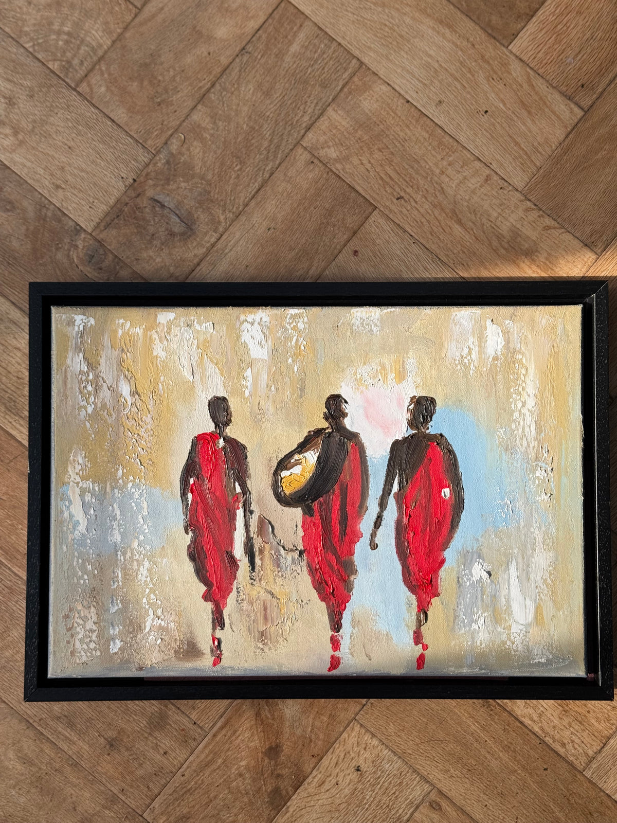Framed in black textured Original Contemporary Abstract Oil Painting On Canvas 42x30cm Desert Walk