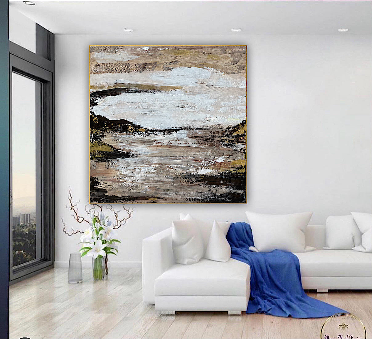 Oka style textured Original modern Abstract Oil Painting On Canvas 80 x 80cm ‘Between Shadow And Sky’