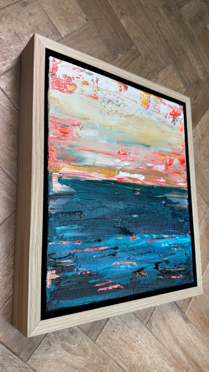 Framed in oak Original Abstract contemporary Oil Painting On Canvas 38x33cm  textured Oka Elysian Waters