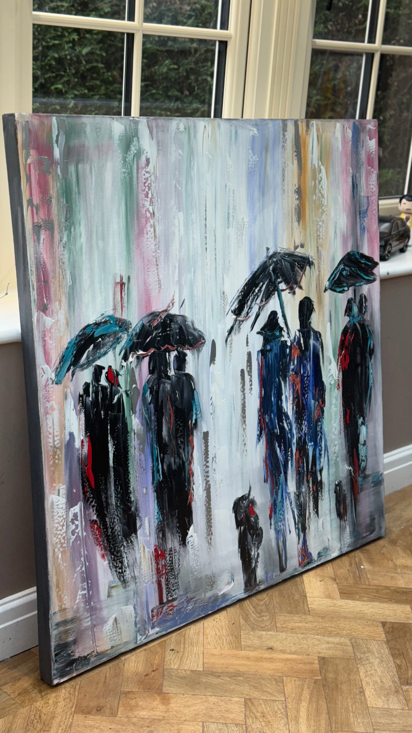 Richter Original Abstract Oil Painting 100x100cm On  4.2cm Canvas London Rain II