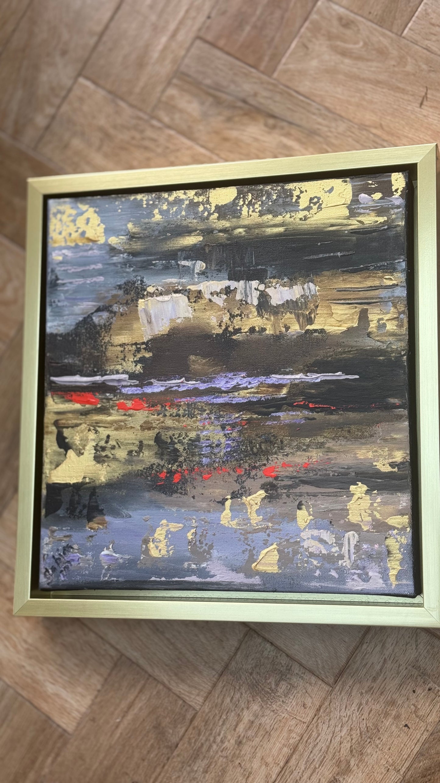 Framed Original Abstract contemporary Oil Painting On Canvas 35x35cm Sunset at lakes Oka
