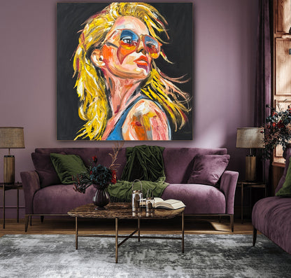 Richter Style Abstract Original Oil Painting On 90 x 90cm canvas Blondie woman portrait
