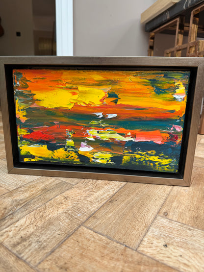 Framed in gold Original Abstract contemporary Oil Painting On Canvas 35x22cm Molten Sky