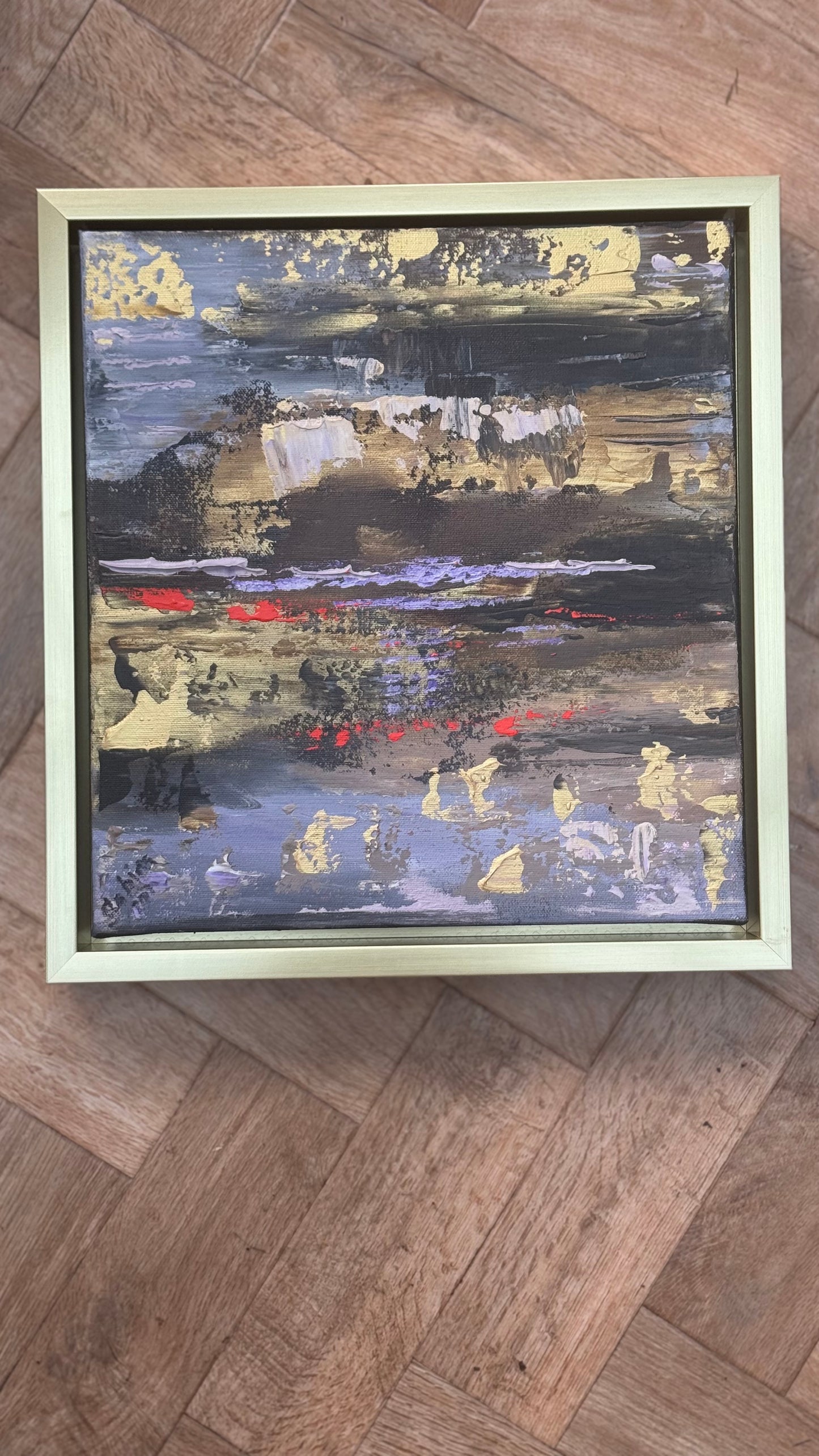 Framed Original Abstract contemporary Oil Painting On Canvas 35x35cm Sunset at lakes Oka