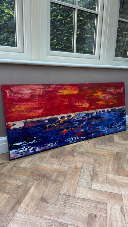 Abstract original Oil Painting On Canvas ‘Orange horizon’ 120cm X 50cm textured landscape