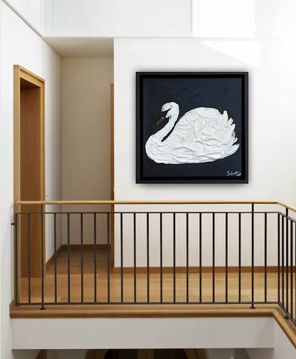 Framed Original Abstract contemporary Oil Painting On Canvas 30x30cm Swan Nocturne oka