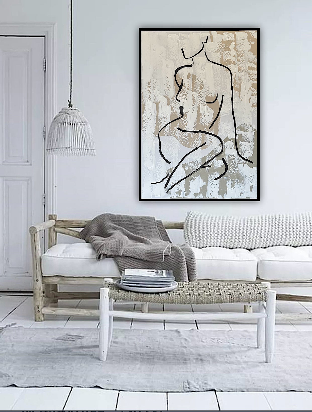 Framed in black Original Abstract contemporary Oil Painting On Canvas 70x50cm Nude textured Oka