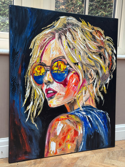 Contemporary Abstract Original Oil Painting of a woman On 90 x 76cm Canvas ‘Blondie II’ woman portrait