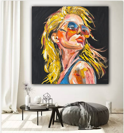 Richter Style Abstract Original Oil Painting On 90 x 90cm canvas Blondie woman portrait