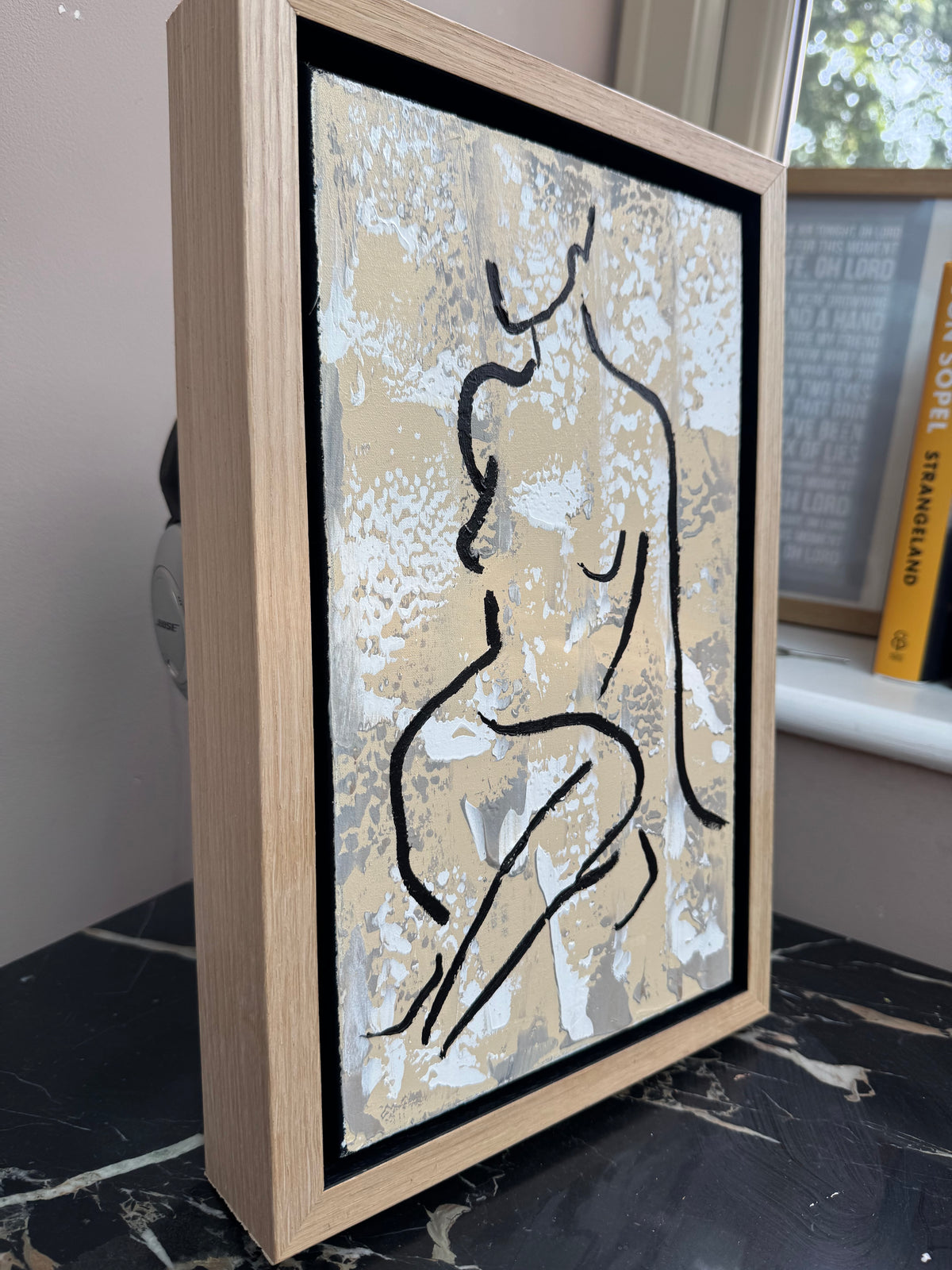 Framed in solid oak textured Original Contemporary Abstract Oil Painting On Canvas 24x36cm Nude
