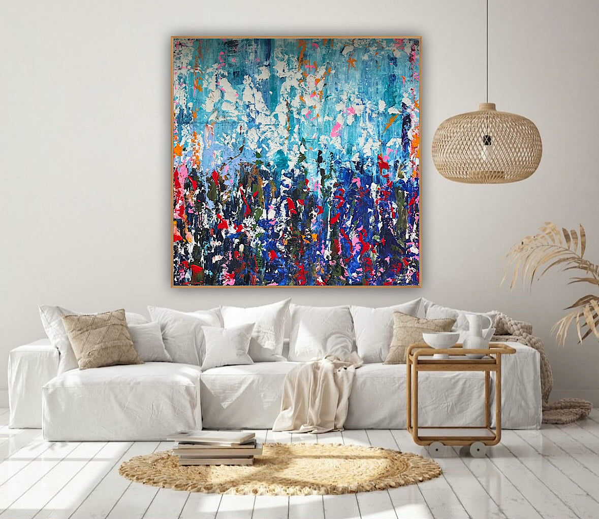 Large Abstract Original Oil Painting On 100 x100cm canvas textured Oka Wild reflections
