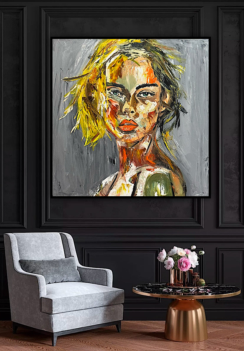 Modern Abstract Original Oil Painting On Canvas Careless Love  Portrait 60x60cm