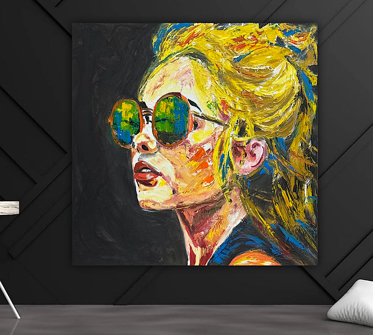 Abstract Original Oil Painting On Canvas 80x80cm Blondie Portrait of Woman textured