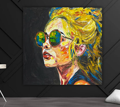 Abstract Original Oil Painting On Canvas 80x80cm Blondie Portrait of Woman textured