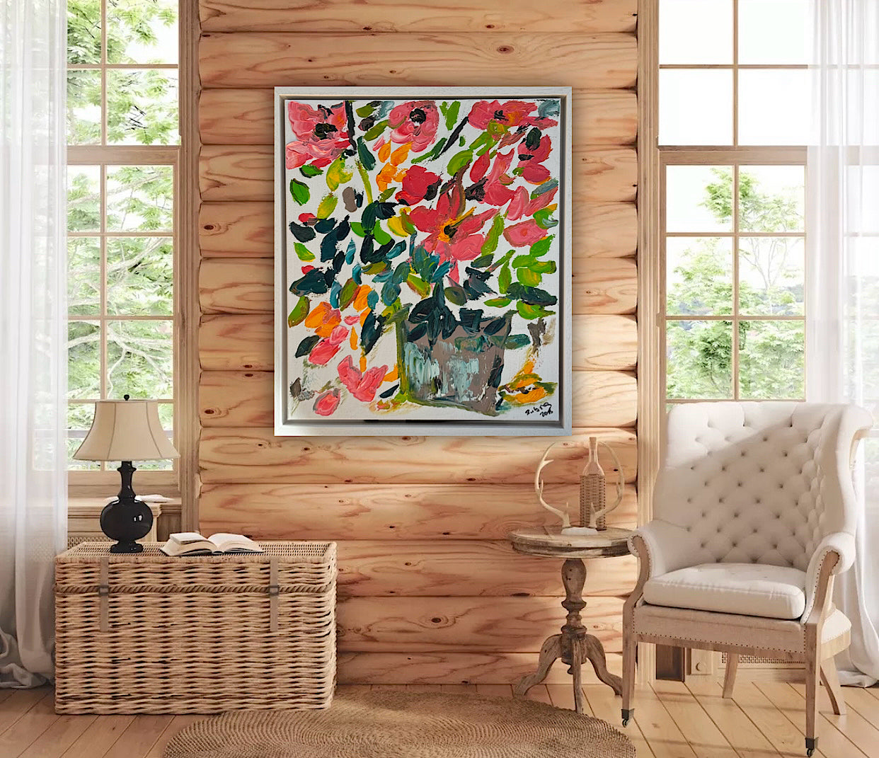 Framed Original Abstract contemporary Oil Painting On Canvas 45x40cm Floral dream textured Oka