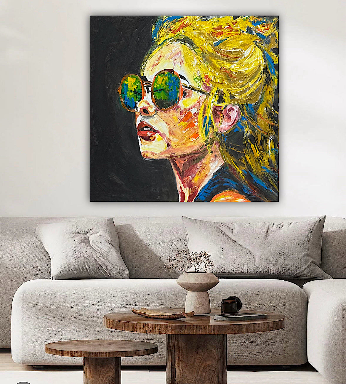 Abstract Original Oil Painting On Canvas 80x80cm Blondie Portrait of Woman textured