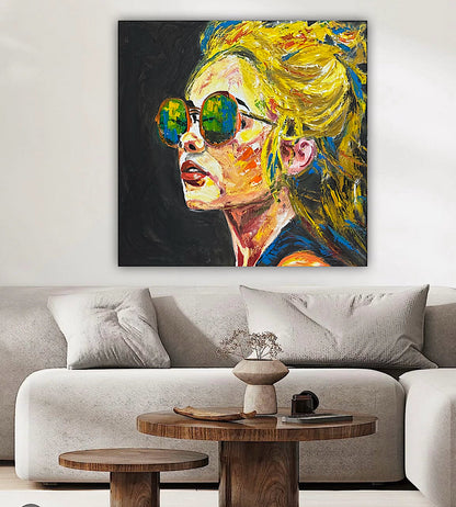 Abstract Original Oil Painting On Canvas 80x80cm Blondie Portrait of Woman textured