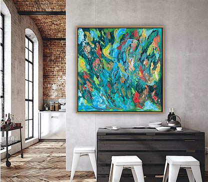 Framed in oak Original Abstract contemporary Oil Painting On Canvas 55x55cm Velvet Tides textured Oka