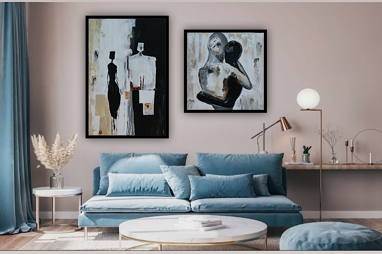 Framed Original Abstract contemporary Oil Painting On Canvas 90x60cm  love to talk oka